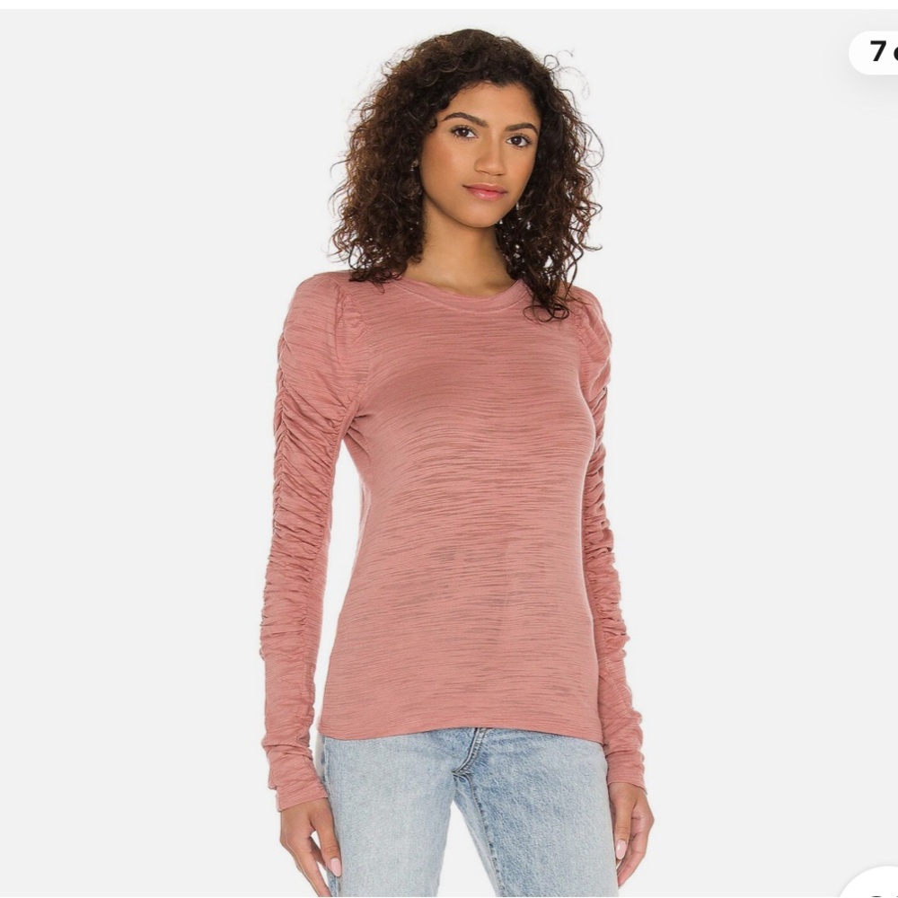 Free People Pink Fitted Ruched Long Sleeve Tee
